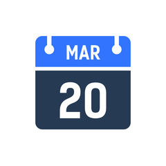 Calendar Date Icon - March 20 Vector Graphic