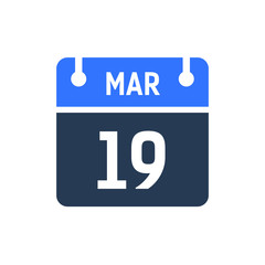 Calendar Date Icon - March 19 Vector Graphic