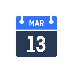 Calendar Date Icon - March 13 Vector Graphic