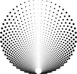 Black abstract round shape. Halftone dots. Geometric art. Trendy design element for frame, logo, tattoo, sign, symbol, web, prints, posters, template, pattern and abstract background 