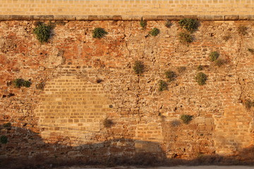 Historical wall of the Venetian San Salvatore Bastion in Chania, Crete Island, Greece. It was built in 13th century. 