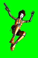 3D manga action girl in geisha makeup