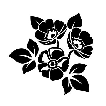 Vector black silhouette of flowers isolated on a white background.