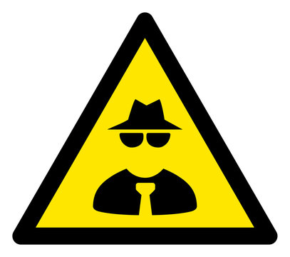 Vector mafia flat warning sign. Triangle icon uses black and yellow colors. Symbol style is a flat mafia attention sign on a white background. Icons designed for problem signals, road signs,