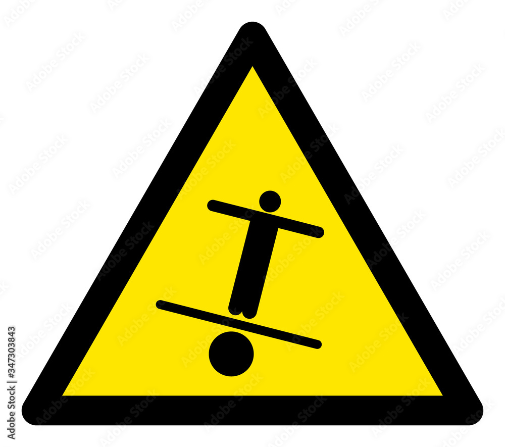 Poster vector unstable structure flat warning sign. triangle icon uses black and yellow colors. symbol styl