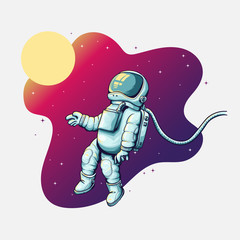 Ilustración vectorial de Astronauta flotando en el espacio exterior con la luna y la galaxia de fondo © daniel