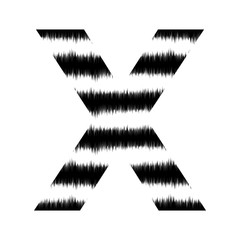 ENGLISH ALPHABET MADE OF JAGGED BLACK AND WHITE ZEBRA PRINT : X
