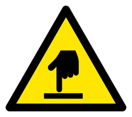 Vector touch surface flat warning sign. Triangle icon uses black and yellow colors. Symbol style is a flat touch surface hazard sign on a white background. Icons designed for caution signals,