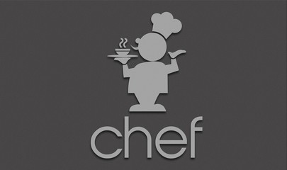 chef symbol . Chef image , gray chef text . Chef emblem for restaurant . 3d illustration