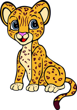 Jaguar. Animal in cartoon style. Vector template for design T-shirts. Fashion graphic for apparel. Character image jaguar for children's magazines and preschool institution