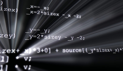 Programmers code abstract screen of a software developer. Source code background with light effects.