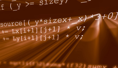 Programmers code abstract screen of a software developer. Source code background with light effects.