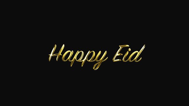 Happy Eid greeting Text, can be used as a card for the celebration of Eid Alfitr and al Adha in Muslim community. animation calligraphy of a Happy eid background with golden elegance text