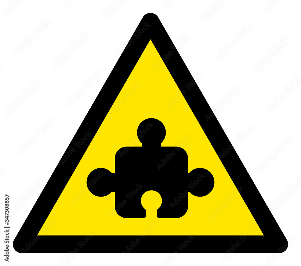 Poster vector puzzle component flat warning sign. triangle icon uses black and yellow colors. symbol style 