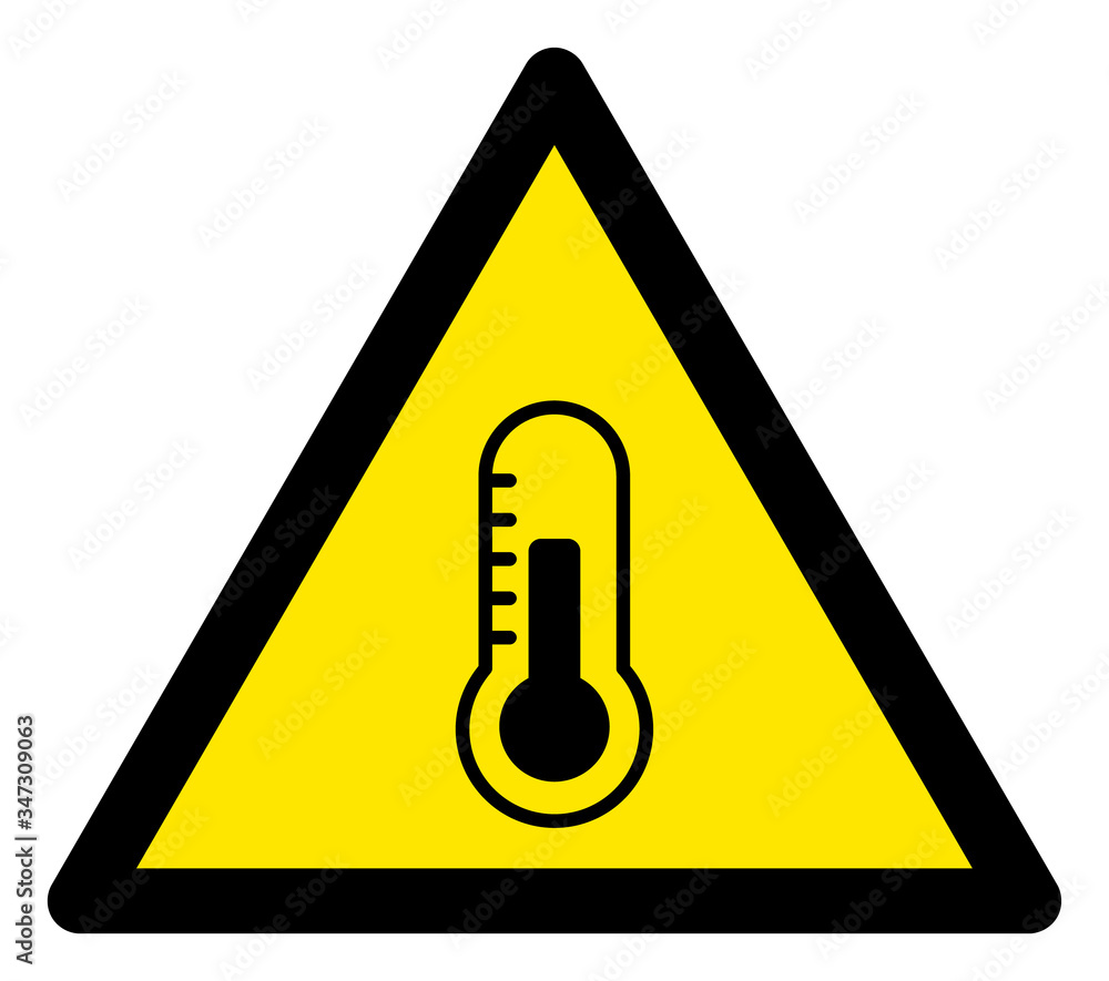Poster vector temperature flat warning sign. triangle icon uses black and yellow colors. symbol style is a 