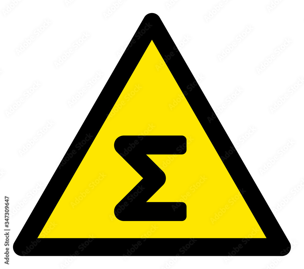 Poster vector sum flat warning sign. triangle icon uses black and yellow colors. symbol style is a flat sum