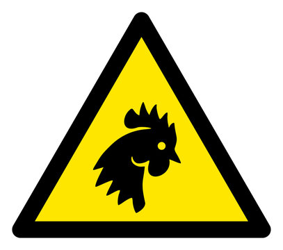 Vector cock flat warning sign. Triangle icon uses black and yellow colors. Symbol style is a flat cock attention sign on a white background. Icons designed for notice signals, road signs,