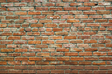 Background of old red brick wall pattern texture.