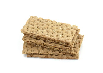 Crispy rye bread on white. Low calories snack bread isolated on white background.