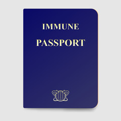 Immunity passport concept. Travel identity as proof that a person is immune to virus SARS-CoV-2 disease. Risk free certificate for COVID 19. Realistic sample isolated on light background.