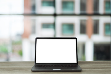 Fototapeta premium Close-up Of Laptop On Wooden Desk.