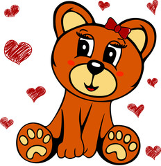 Bear in love. Vector template for design T-shirts. Fashion graphic for apparel. Character image bear for children's magazines and preschool institutions. 