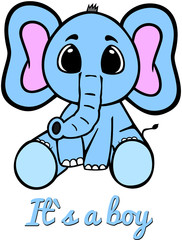 Baby boy elephant. Vector template for design T-shirts. Fashion graphic for apparel. Character image elephant for children's magazines and preschool institutions. 