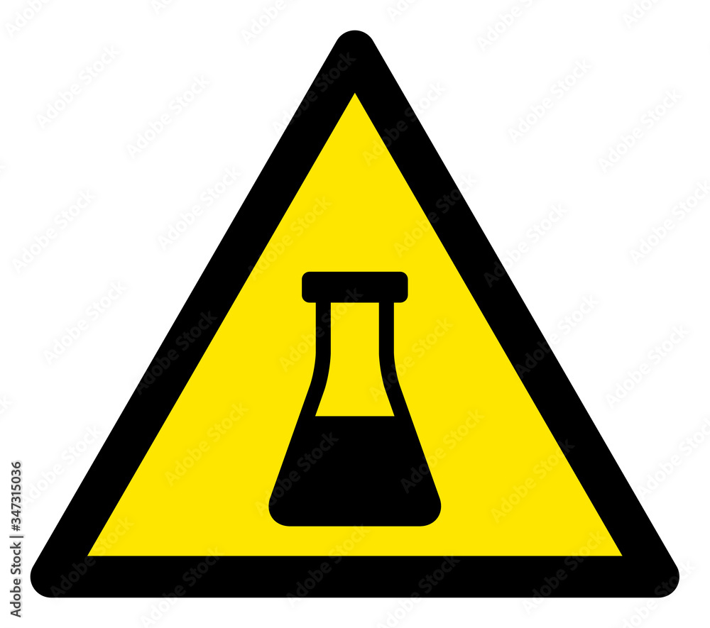 Poster vector liquid flask flat warning sign. triangle icon uses black and yellow colors. symbol style is a