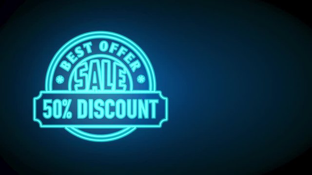fifty percentage sale best reduction proposal on high need good with blue neon circular mark and retro printing