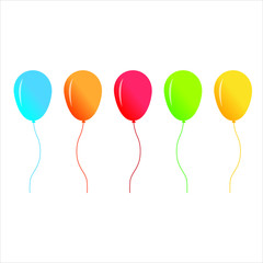 Vector helium balloons blue, orange, red, green, yellow