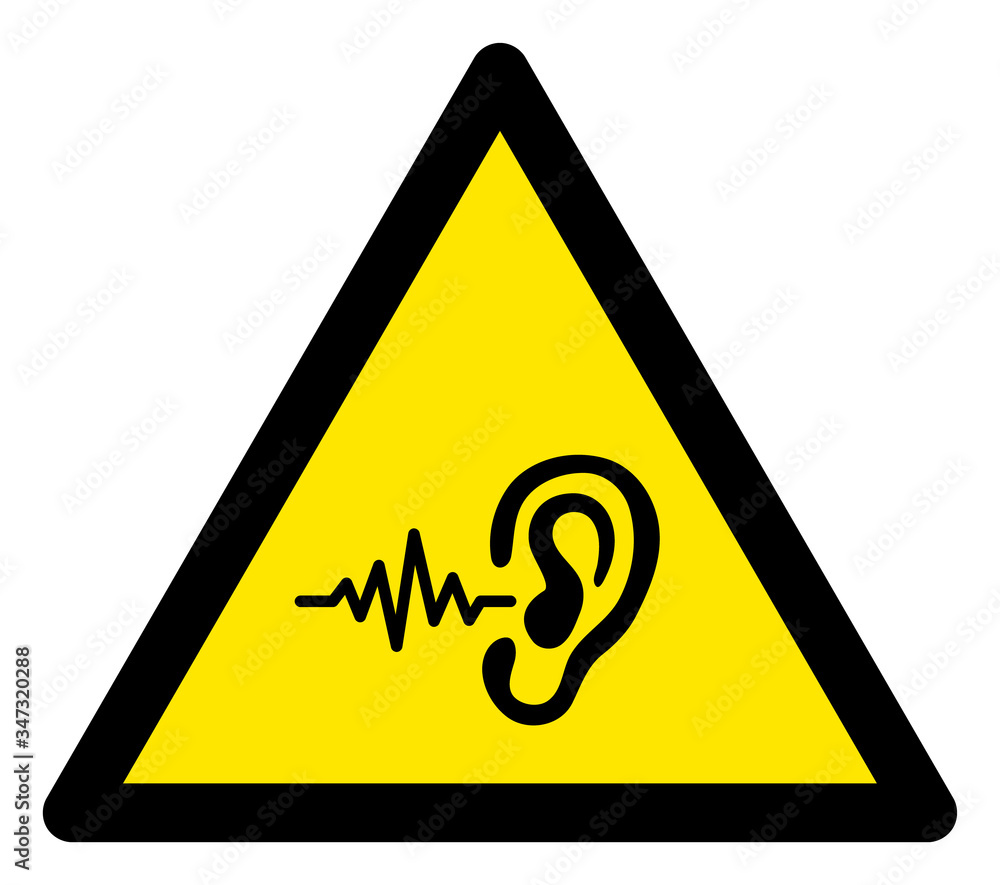 Poster vector listen signal flat warning sign. triangle icon uses black and yellow colors. symbol style is 