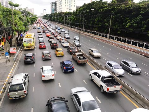 High Angle View Of Cars On Street In City