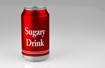 3d Render red can of sugary drink on white background copy space 