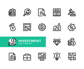 Investment vector line icons. Simple set of outline symbols, graphic design elements. Line icons set. Pixel Perfect