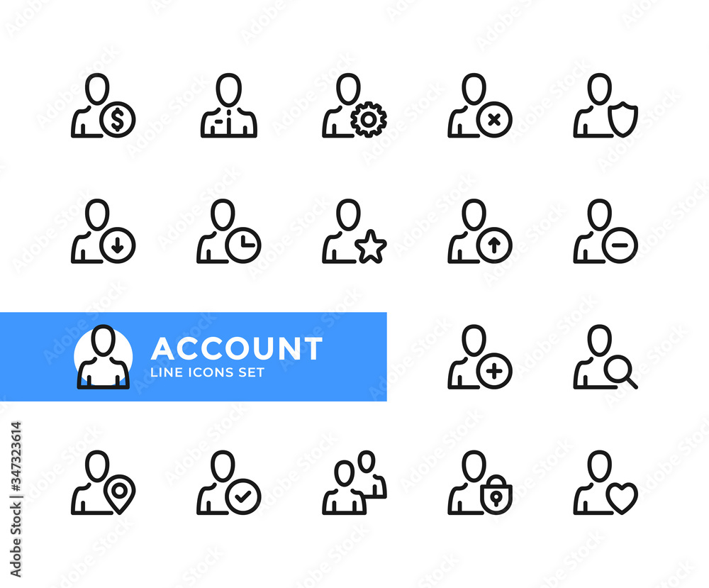 Poster account vector line icons. simple set of outline symbols, graphic design elements. line icons set. p
