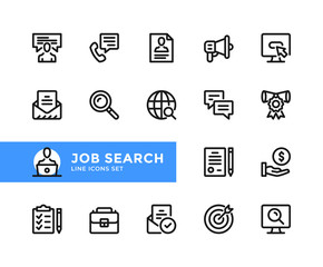 Job search vector line icons. Simple set of outline symbols, graphic design elements. Line icons set. Pixel Perfect