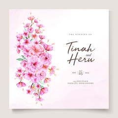 elegant wedding invitation design with cherry blossom template