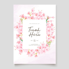 elegant wedding invitation design with cherry blossom template