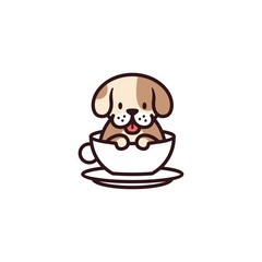 dog cup mug glass cafe logo vector icon illustration