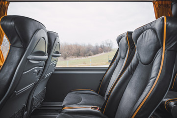 Interior of a bus with empty seats
