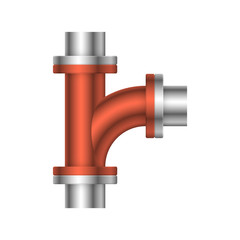 Pipe vector. Connection by flange fitting. For pipeline construction to transport liquid or gas in industry i.e. crude, oil, natural gas. Also water supply infrastructure in plumbing and irrigation.