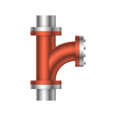 Pipe vector. Connection by flange fitting. For pipeline construction to transport liquid or gas in industry i.e. crude, oil, natural gas. Also water supply infrastructure in plumbing and irrigation.