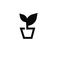 potted plant black white logo icon design vector 