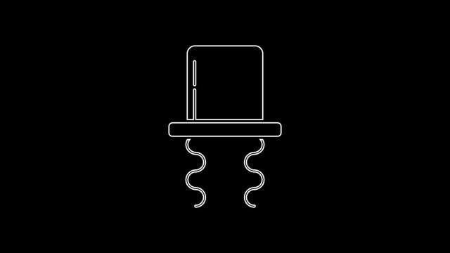 White line Orthodox jewish hat with sidelocks icon isolated on black background. Jewish men in the traditional clothing. Judaism symbols. 4K Video motion graphic animation