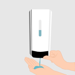 Hand has liquid soap from soap dispenser.. Hand disinfectant. Personal hygiene. Disease prevention. Avoid infection. Illustration vector.