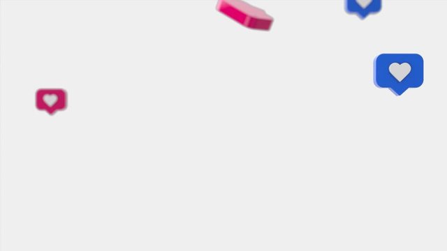 Instagram Red and blue Icon Heart Like transition Notification on a white background with alpha matte, Green Screen. Social media likes. 4K 3D Rendering Animation