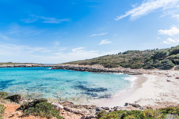 Sky, sea and boats landscape. Cala Varques, Majorca