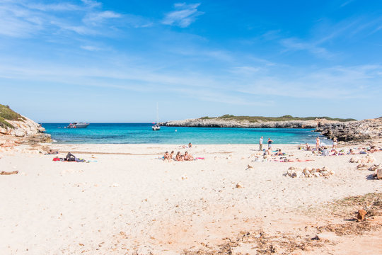 Sky, sea and people landscape. Cala Varques, Majorca