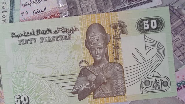 Ramses II, One of the greatest and most powerful pharaoh of Ancient Egypt, Portrait from Egypt 50 Piastres Banknotes.  Famous ancient Banknotes. Collection. rotating banknote