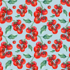 seamless pattern with tomatoes. Watercolor